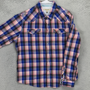 Heritage Button Up Shirt Mens XL Blue Pink Plaid Western Pearl Snap Flap‎ Pocket